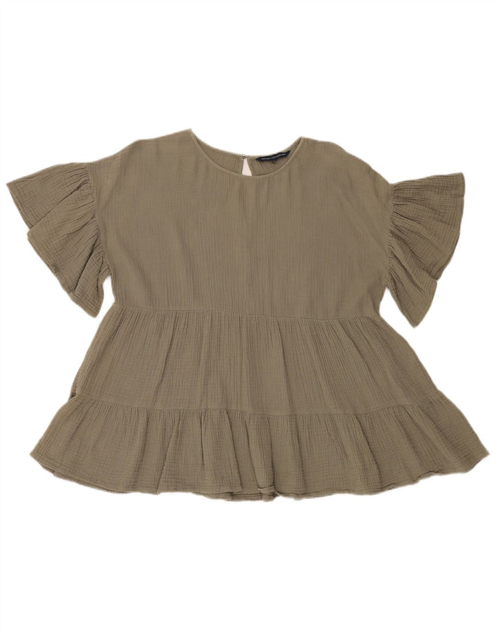 French Connection Blusa extragrande para mujer UK 8 Small Algodón caqui
