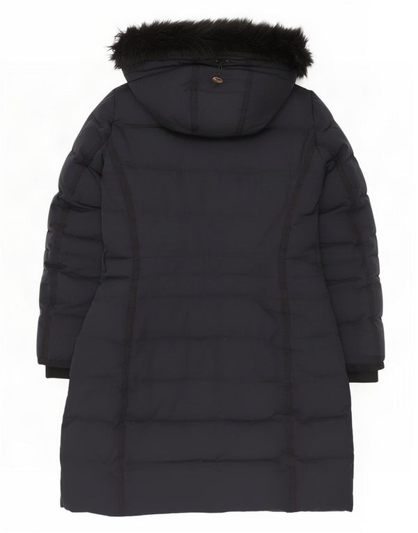 Zara Womens Hooded Padded Coat UK 16 Large Navy Blue Polyester