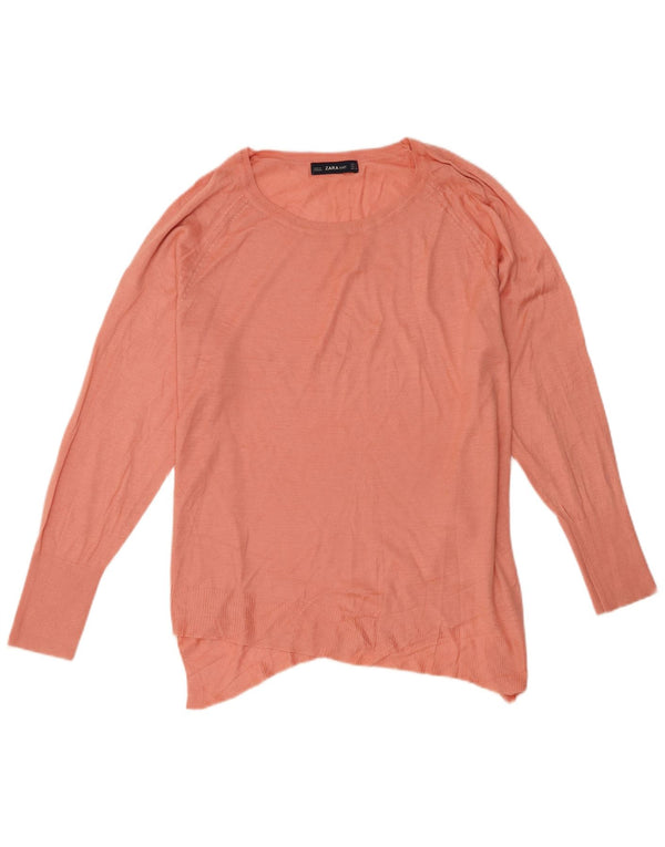 Zara Womens Oversized Asymmetrisk Boat Neck Jumper Sweater UK 10 Small Pink