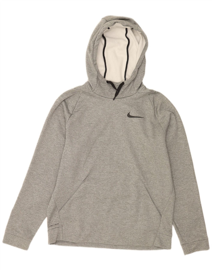 NIKE Mens Dri Fit Hoodie Jumper Medium Grey Flecked Polyester