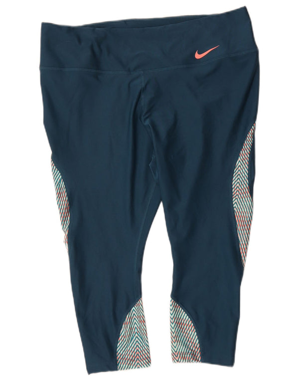 Nike Womens Dri Fit Capri Leggings UK 18 XL Marineblaues geometrisches Polyester