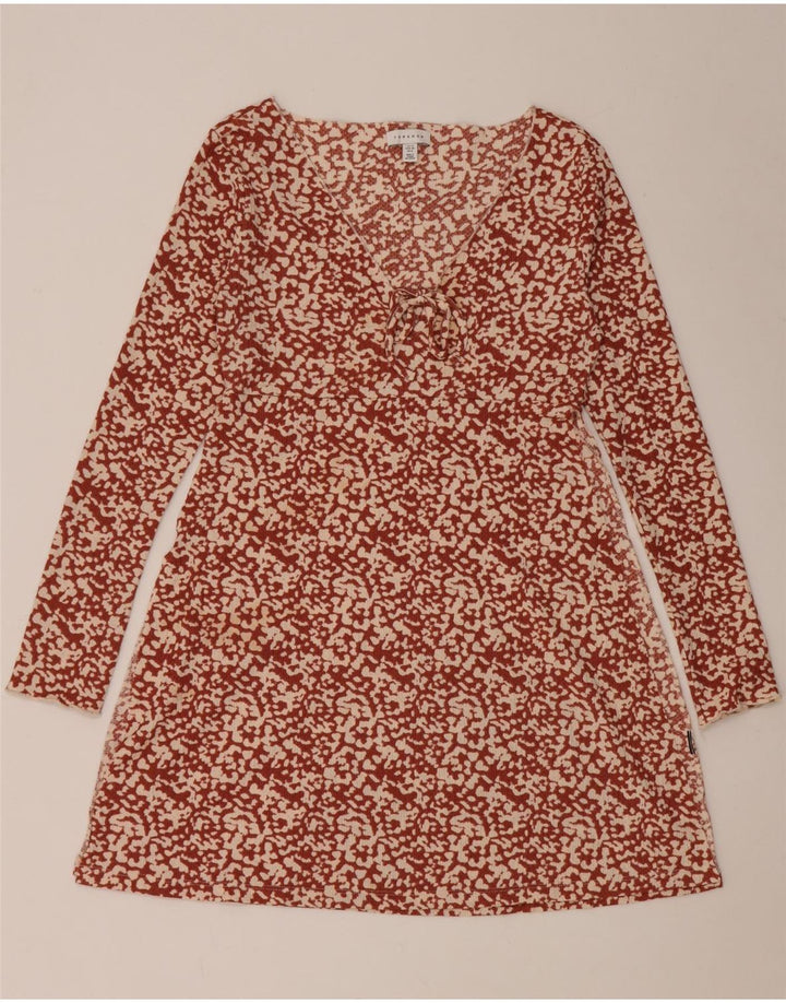 Topshop Womens Abstract Pattern A-Line Dress UK 12 Medium Maroon