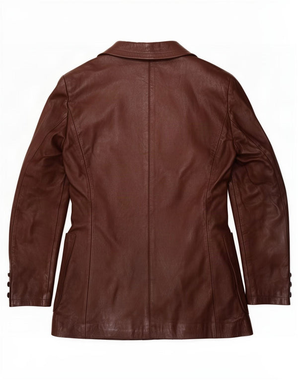 Vintage Damen Zweireihige Lederblazerjacke IT 44 Mittelbraun