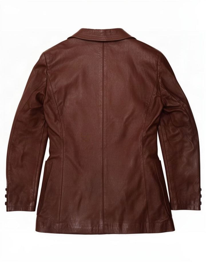 Vintage Damen Zweireihige Lederblazerjacke IT 44 Mittelbraun