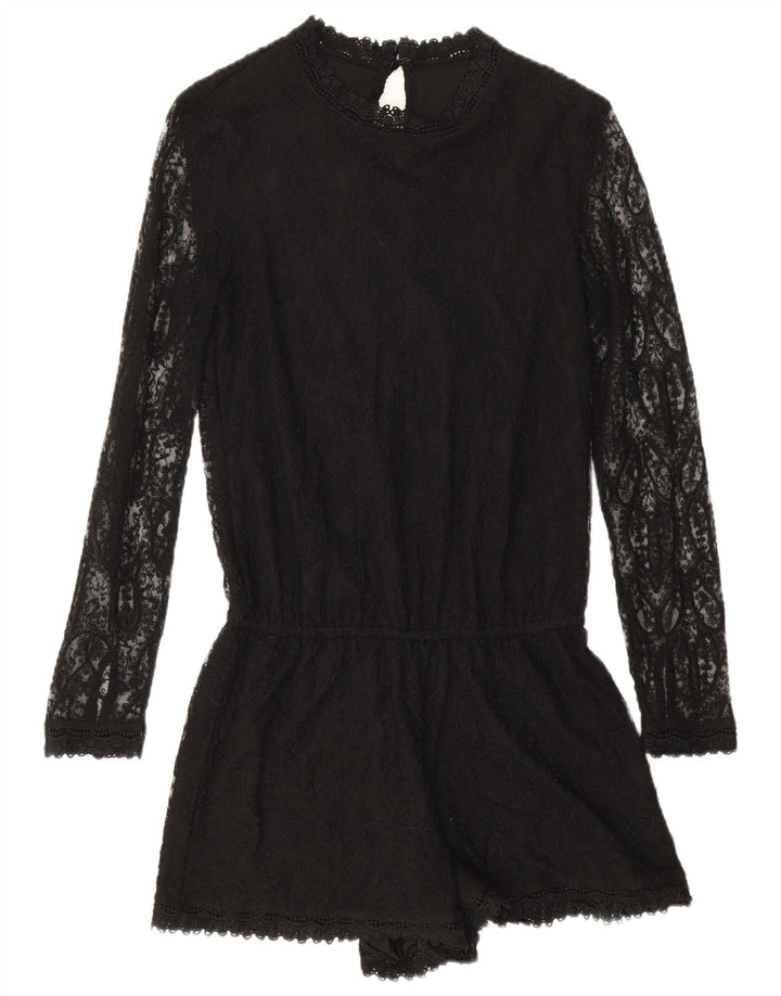 Zara Womens Long Sleeve Playsuit UK 10 Small  Black Paisley Polyester