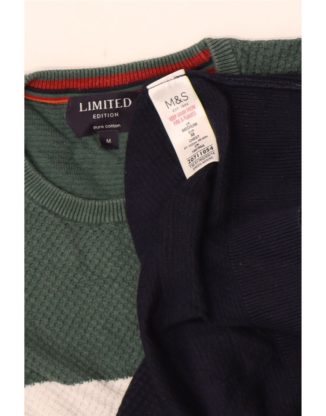 Marks & Spencer Mens Crew Neck Jumper Sweater Medium Navy Blue Colourblock