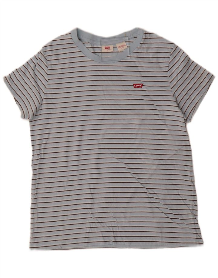 Levi's Herren-T-Shirt-Oberteil aus mittelblauer, gestreifter Baumwolle