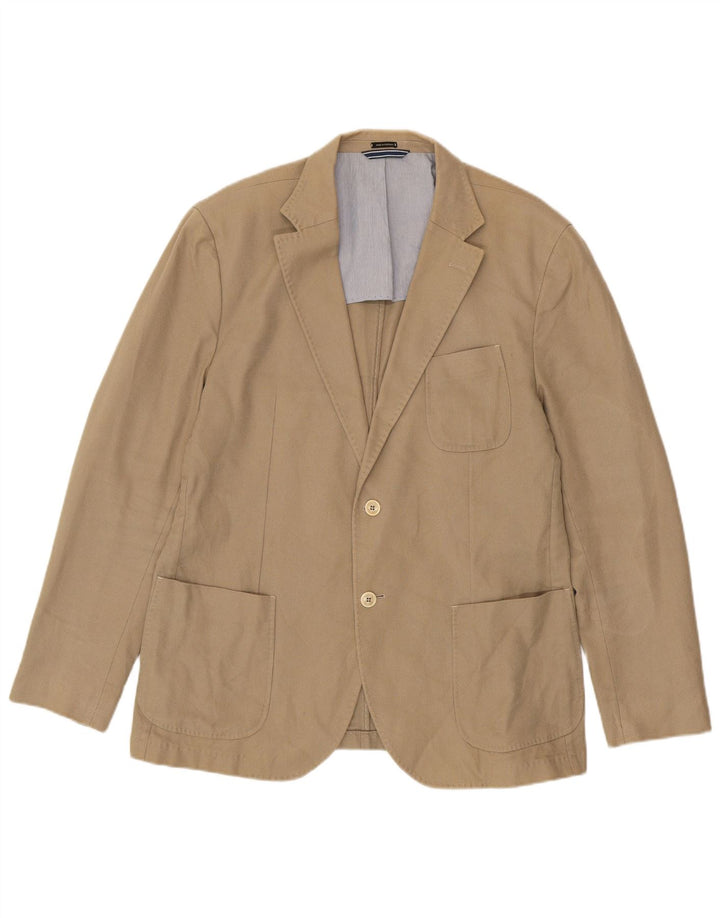 Massimo Dutti Mens 2 Button Blazer Jacket EU 58 2XL Beige Cotton