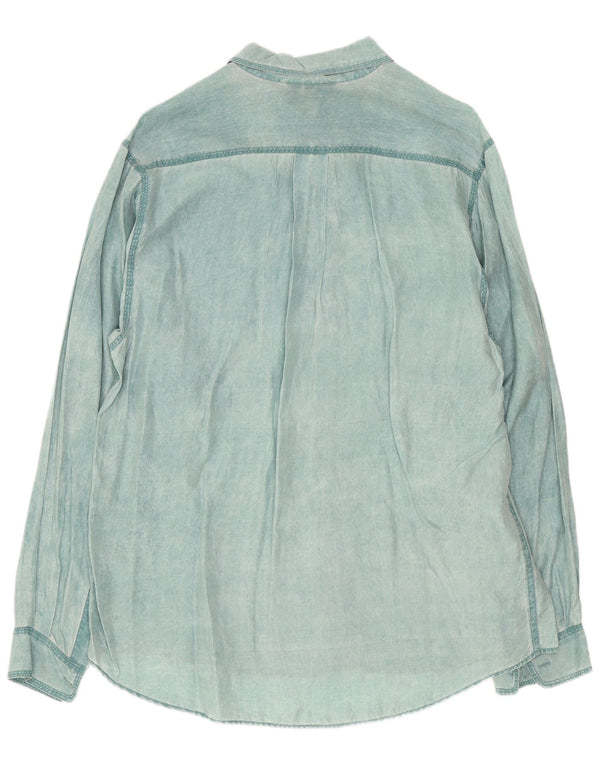 Camisa vaquera vintage para hombre de seda verde medio