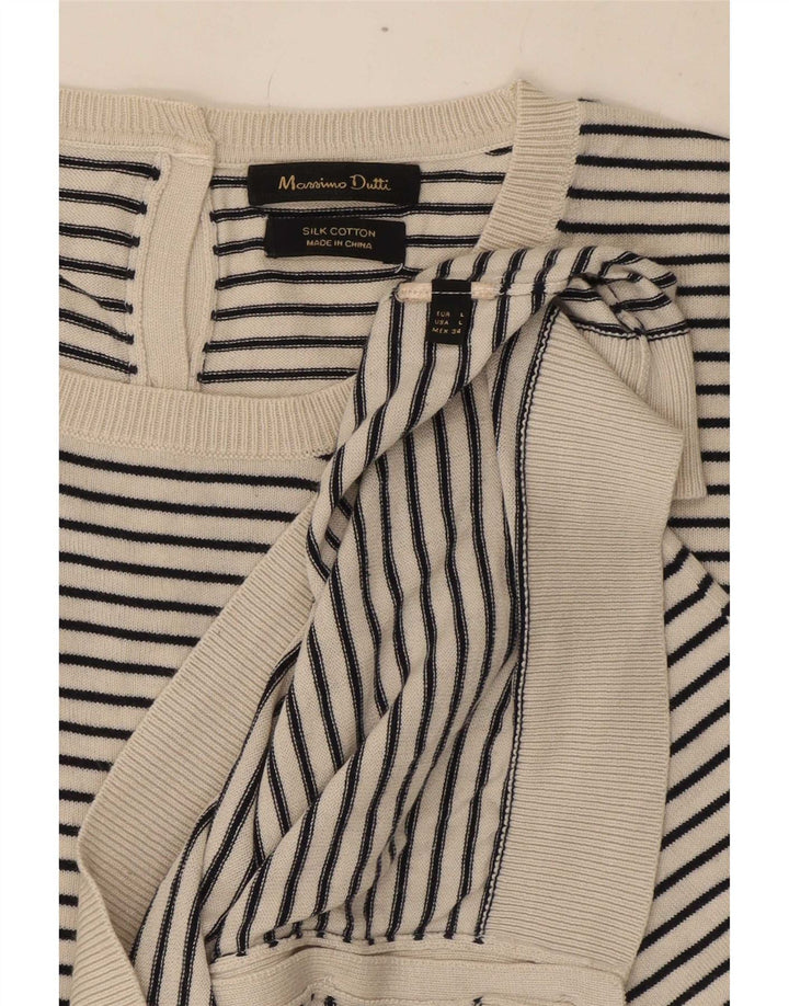 Massimo Dutti Womens Cardigan Sweater UK 14 Large White Striped Silk