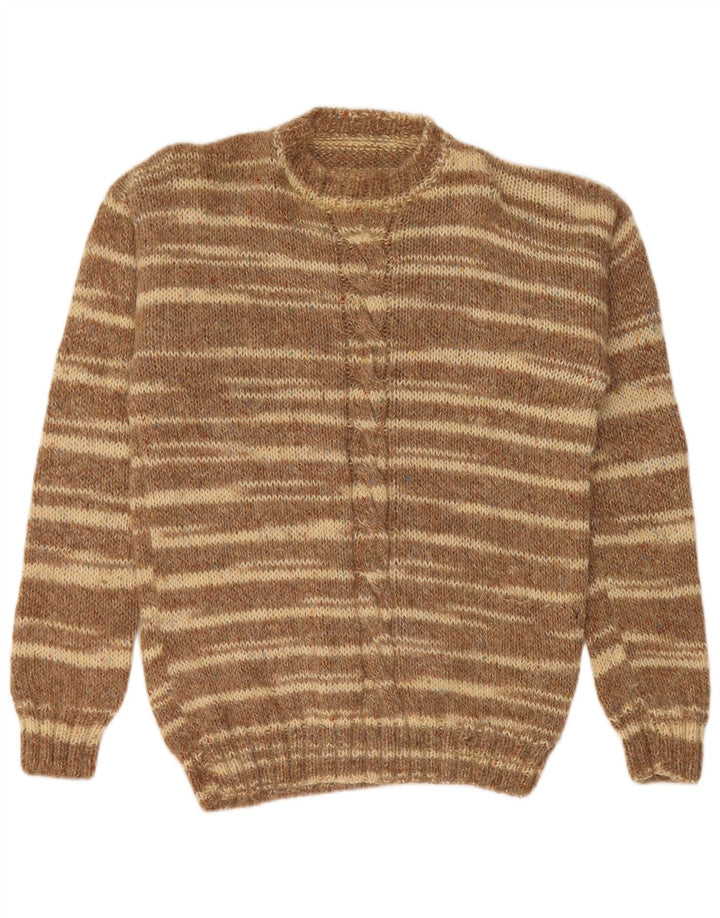 Męski sweter z okrągłym dekoltem w stylu VINTAGE, średnie brązowe paski