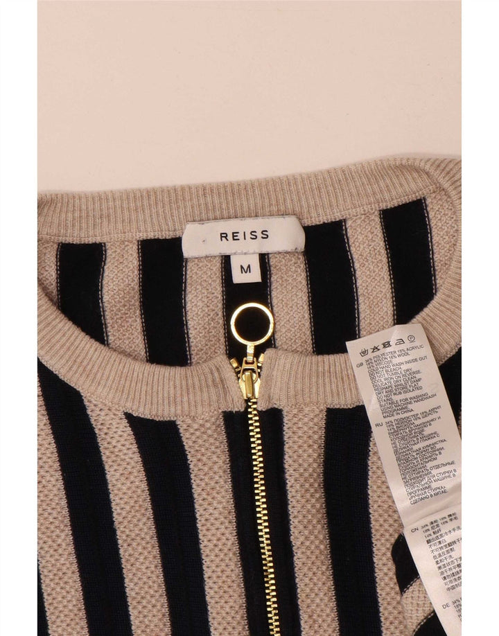 Maglione da donna Reiss con collo con zip UK 14 Poliestere a righe nere medie