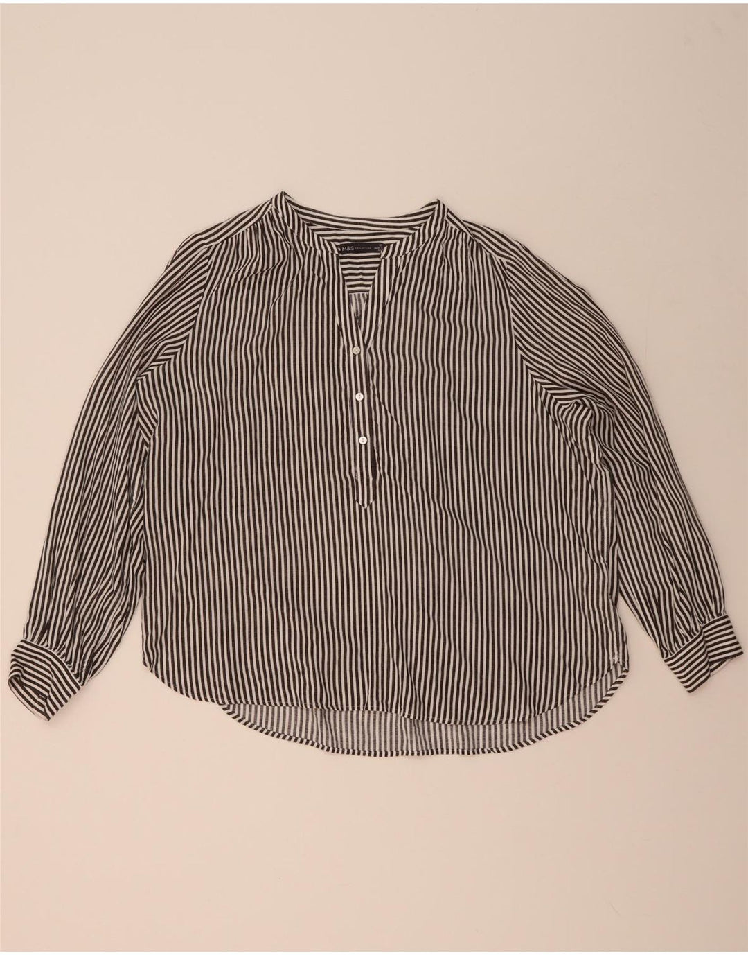 MARKS & SPENCER Womens Oversized Shirt Blouse UK 20 2XL Grey Pinstripe