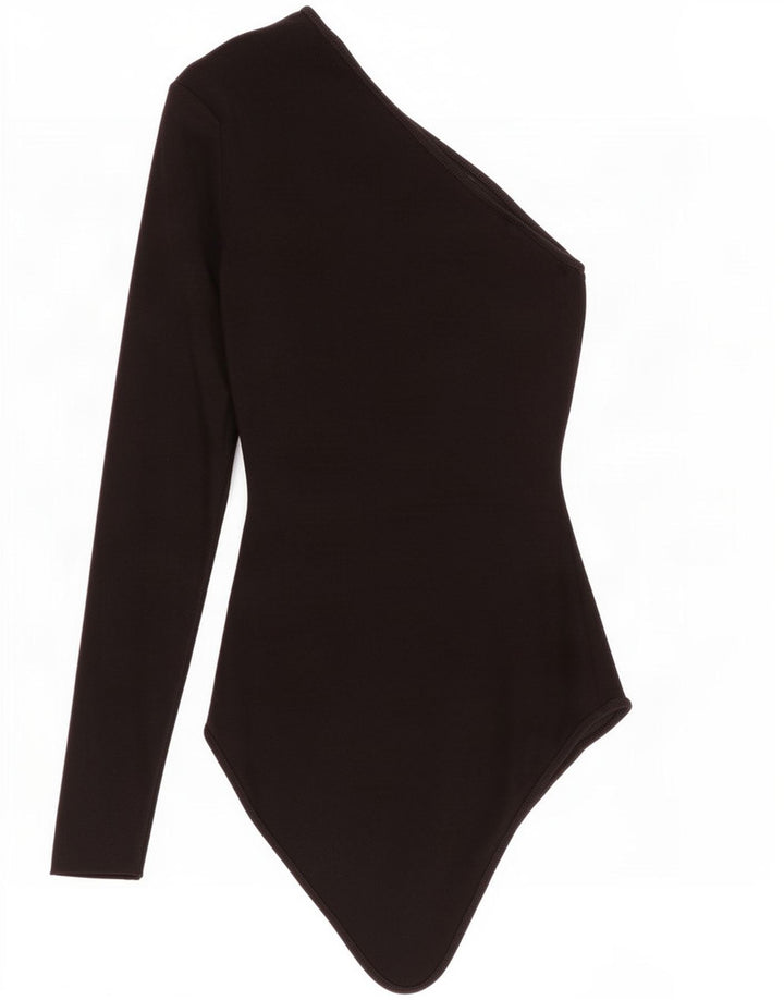 Zara Womens One Shoulder Bodysuit UK 12 Medium Black Viscose