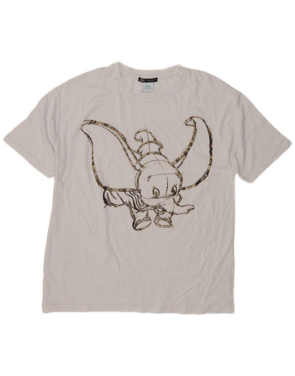 Zara Mujer Dumbo Graphic Camiseta Top UK 40 Medium Blanco Estampado Animal