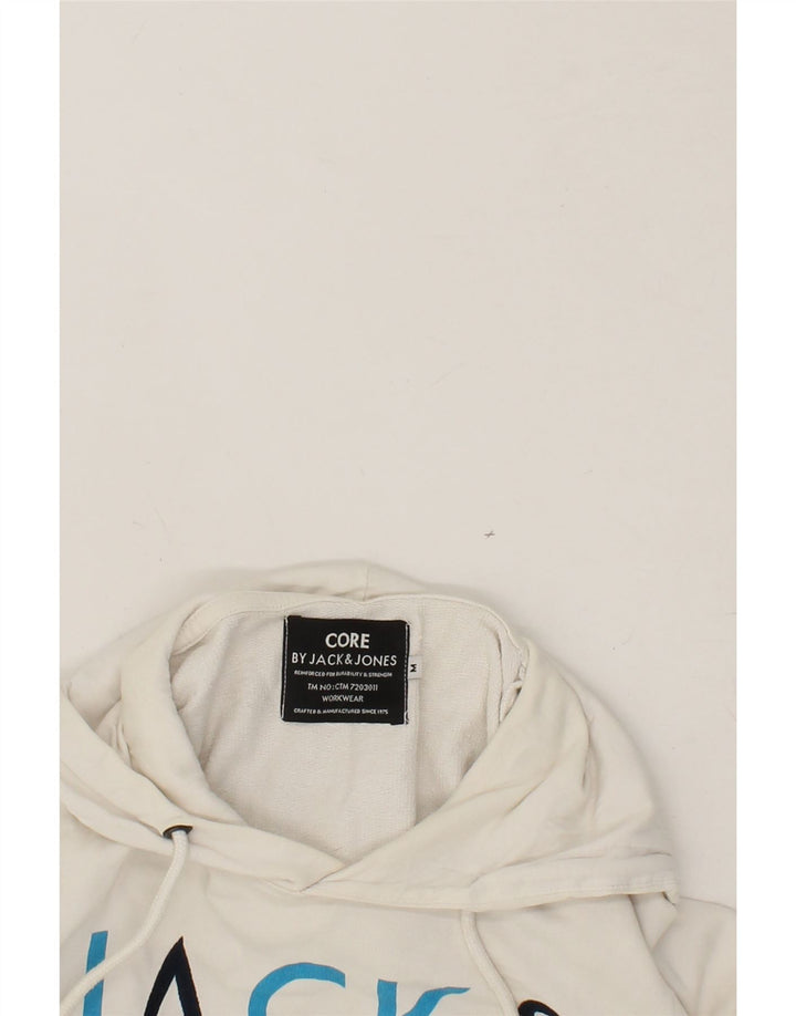 JACK & JONES Mens Graphic Hoodie Jumper Medium White Cotton Vintage Jack & Jones and Second-Hand Jack & Jones from Messina Hembry 
