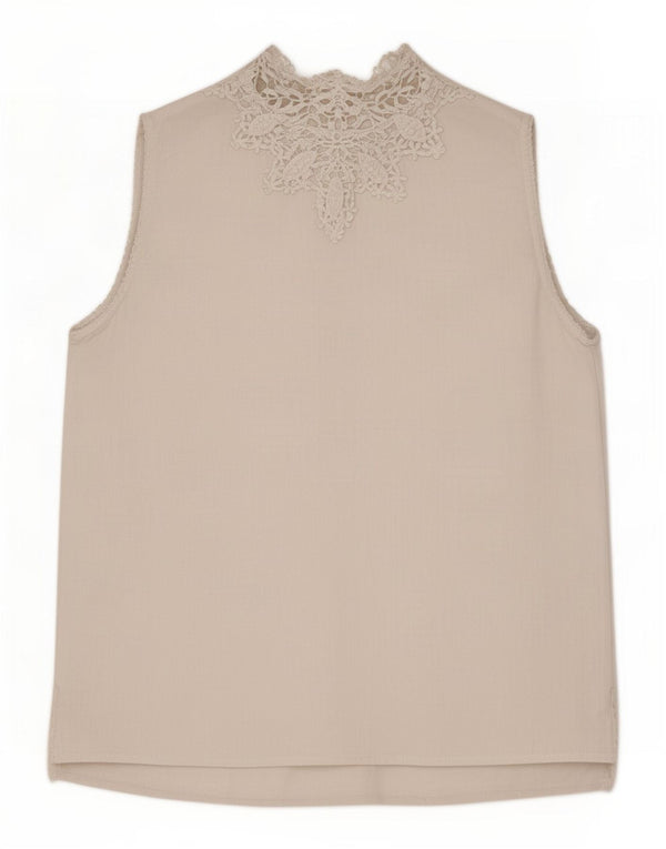 Zara Dame ærmeløs bluse Top UK 10 Small White Floral Linen