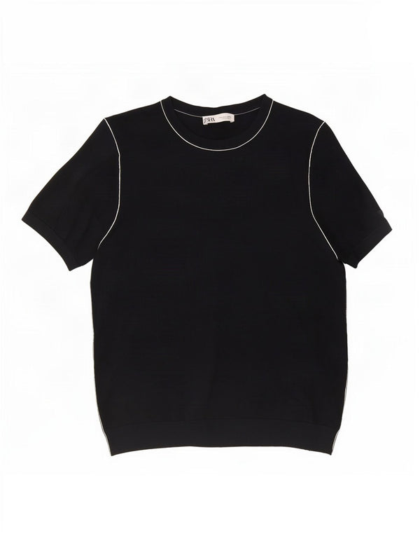Pulover pentru femeie Zara cu mânecă scurtă, cu gât de barcă, UK 18 XL Bleumarin