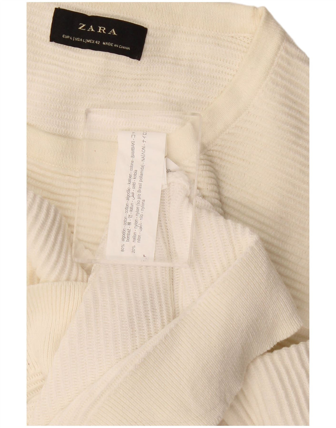 Zara Mens Crew Neck Jumper Sweater Large Off White Cotton