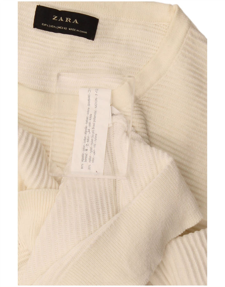 Zara Mens Crew Neck Jumper Sweater Large Off White Cotton