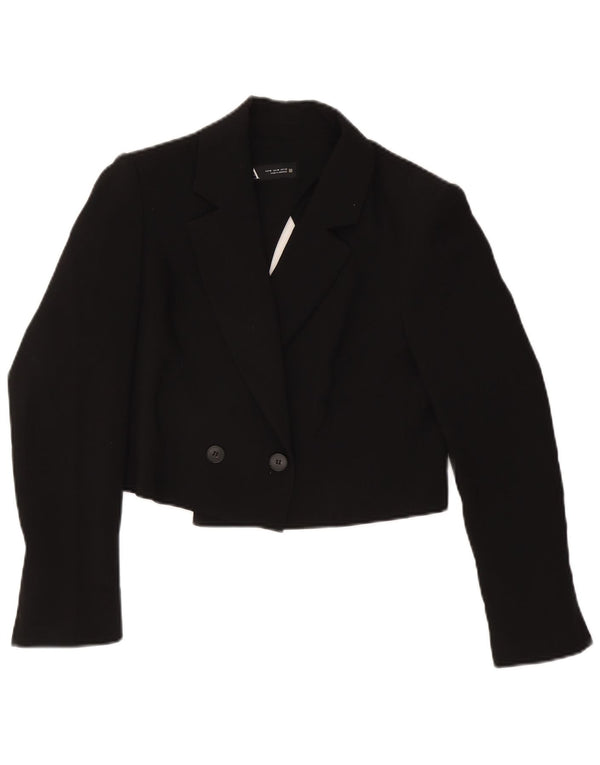 Zara Womens Crop Double Breasted Jaqueta Blazer Reino Unido 14 Médio Preto Acetato
