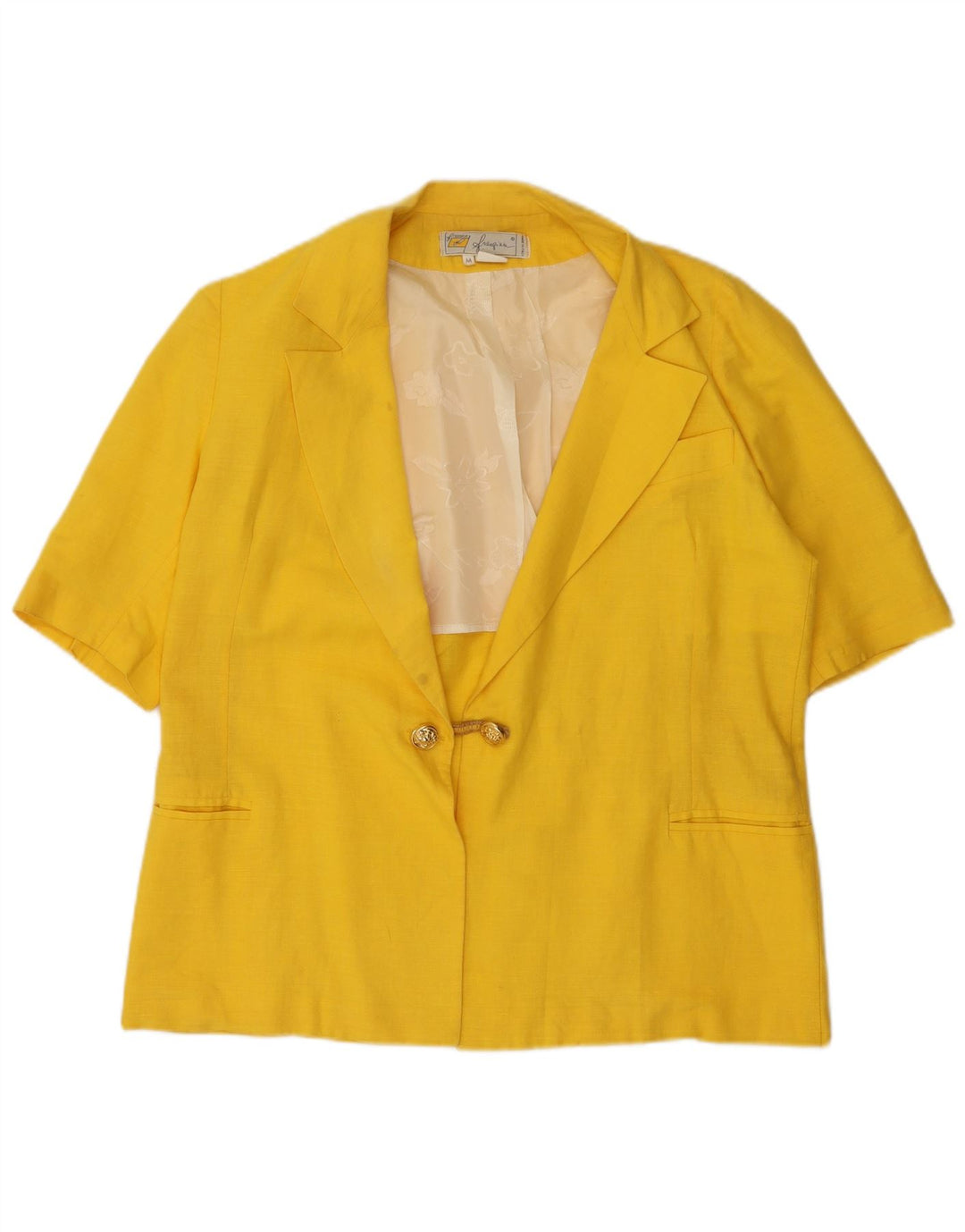 Giacca blazer vintage da donna a maniche corte a 1 bottone UK 14 giallo medio