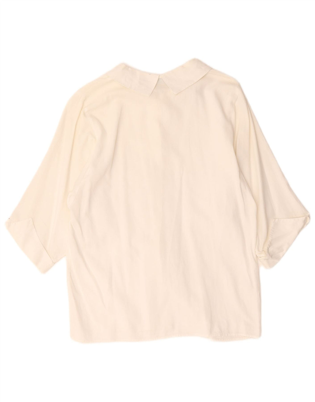 Benetton Womens 3/4 Sleeve Shirt UK 12 Medium White Cotton