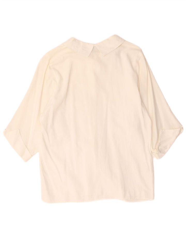Benetton Womens 3/4 Sleeve Shirt UK 12 Medium White Cotton