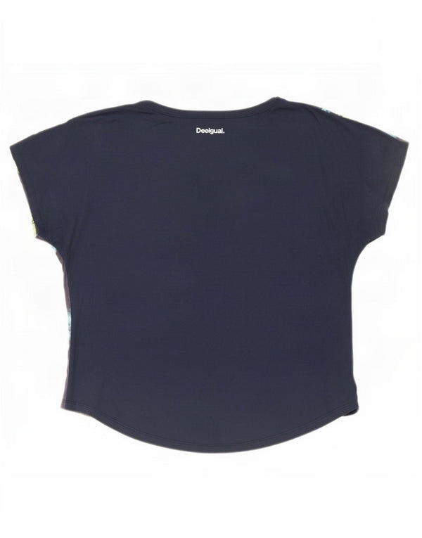 Desigual Womens Oversized Graphic T-Shirt Top UK 14 Medium Navy Blue Floral