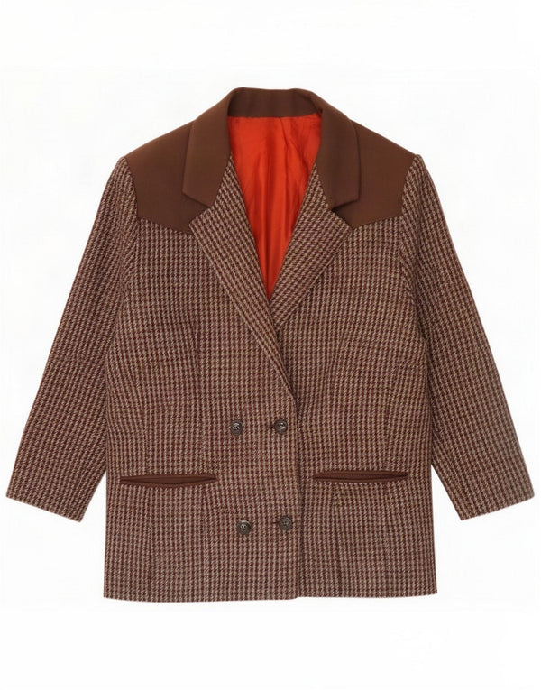 Vintage Damen Zweireihige Blazerjacke UK 16 Großer brauner Hahnentrittmuster