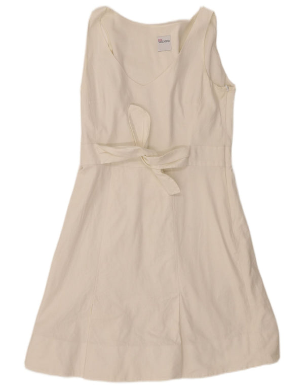 Red Valentino Damen Ärmelloses A-Linien-Kleid UK 12 Mittelweiße Baumwolle