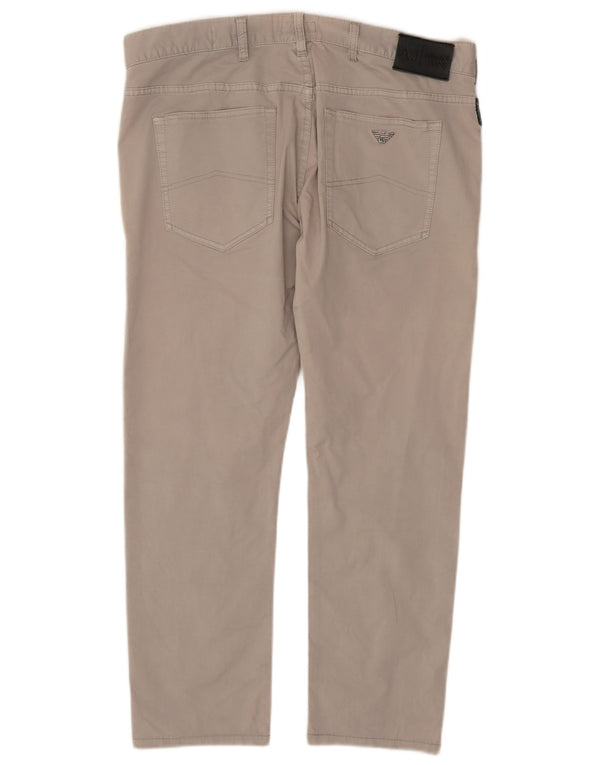 Armani Mens Slim Fit Casual Trousers W36 L28 Beige Cotton