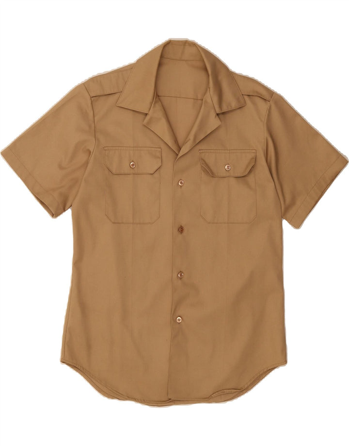 VINTAGE Mens Short Sleeve Shirt Medium Beige Vintage Vintage and Second-Hand Vintage from Messina Hembry 