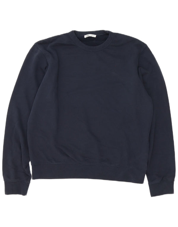 Felpa oversize da donna Zara, maglione UK 14, cotone blu navy medio