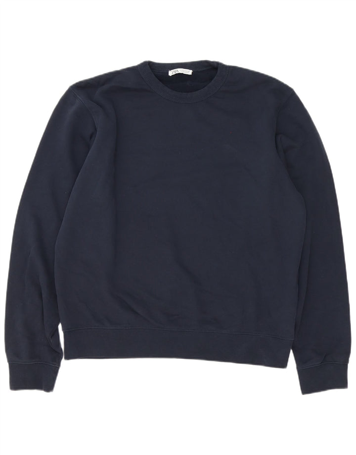 Felpa oversize da donna Zara, maglione UK 14, cotone blu navy medio