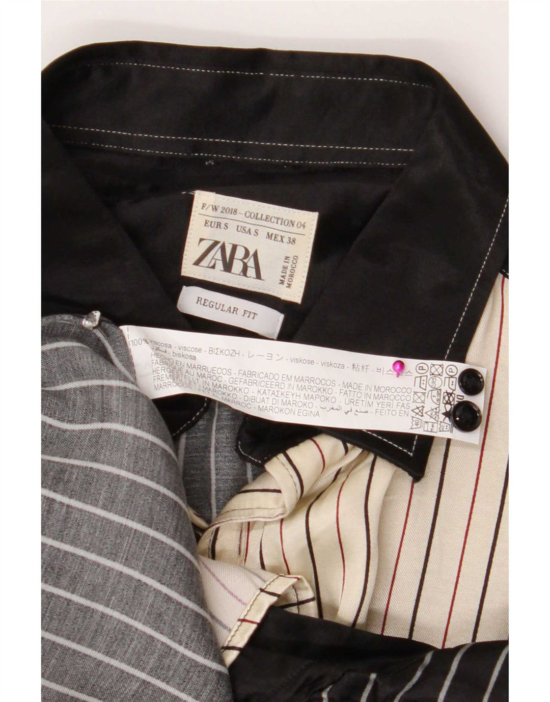 Zara Mens Regular Fit Shirt Small Black Striped Viscose