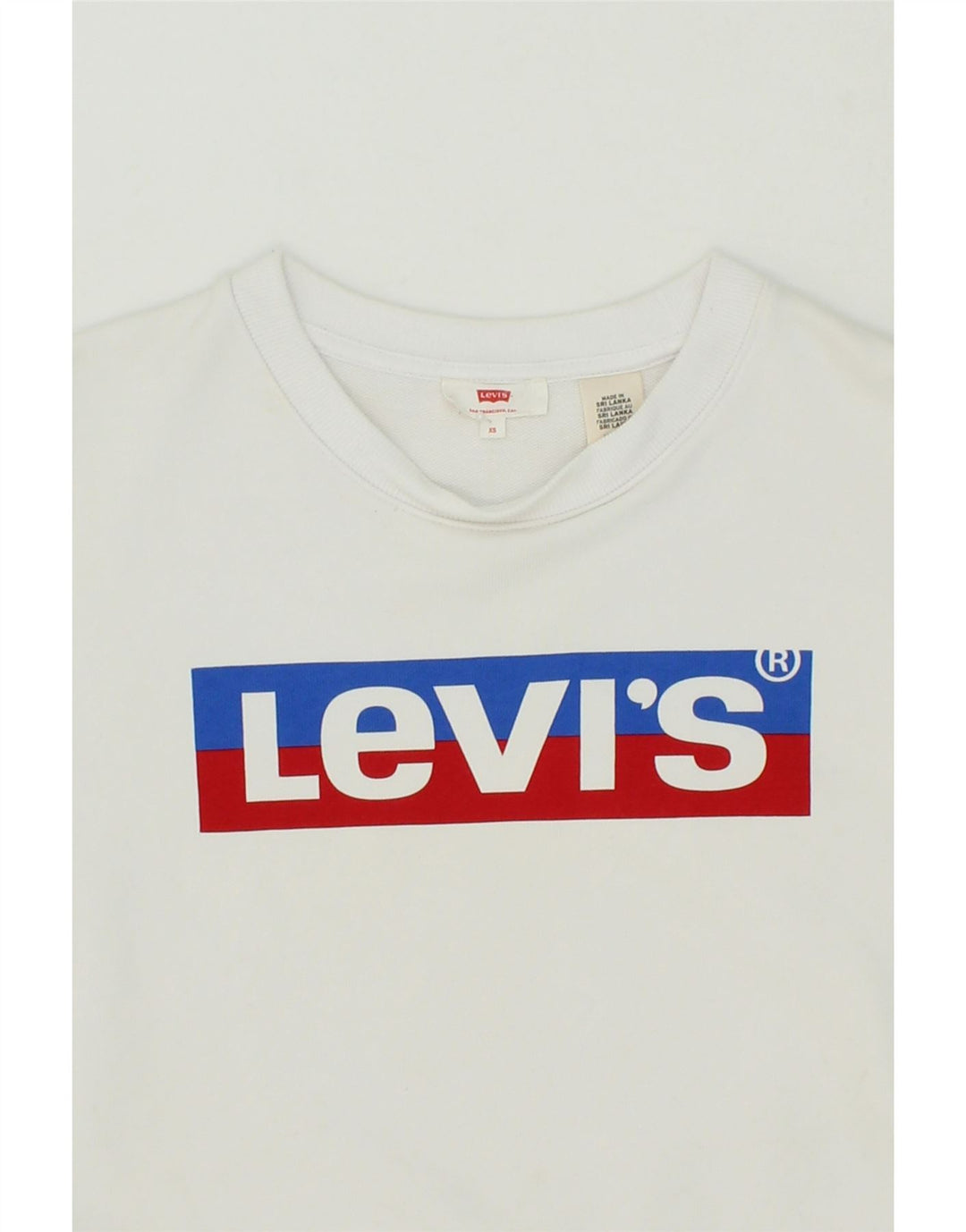 LEVI'S Womens Oversized Crop Graphic Sweatshirt Jumper UK 6 XS White Vintage Levi's and Second-Hand Levi's from Messina Hembry 