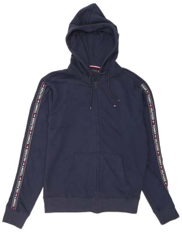Tommy Hilfiger Uomo Felpa con cappuccio grafica con zip Maglione grande blu navy sportivo
