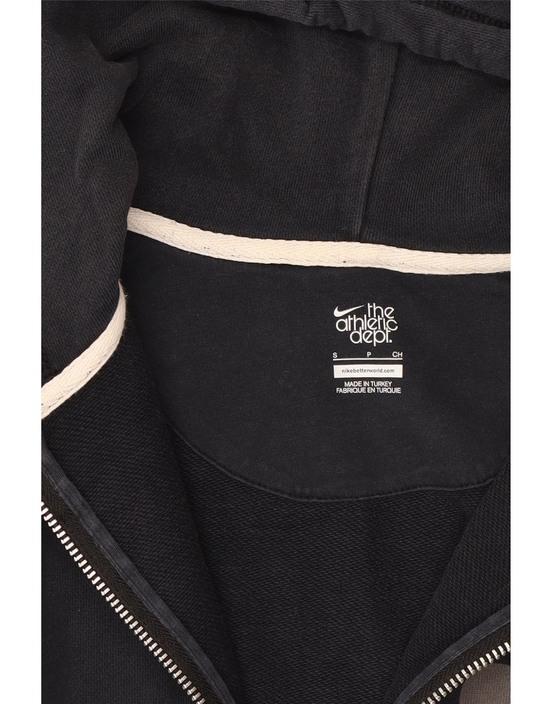 NIKE Mens Graphic Zip Hoodie Sweater Small Black Cotton Vintage Nike and Second-Hand Nike from Messina Hembry 