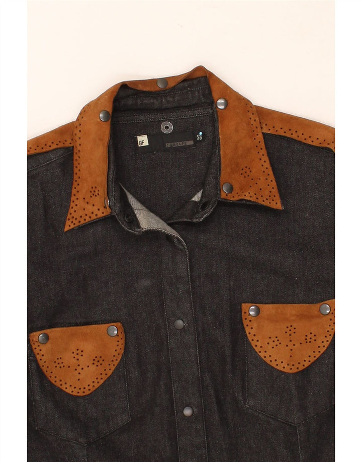 BELFE Womens Denim Shirt IT 48 XL Grey Colourblock Cotton Vintage Belfe and Second-Hand Belfe from Messina Hembry 