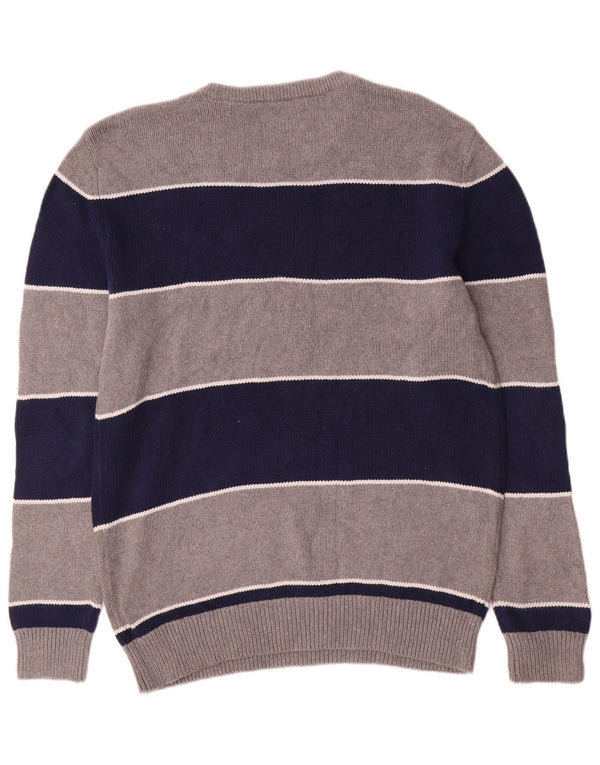 Chaps Mens Crew Neck Jumper Sweater Small Grey Striped Cotton