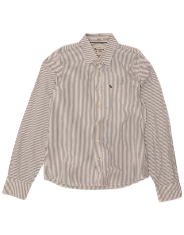 Camisa muscular masculina Abercrombie & Fitch XL de algodão listrado branco