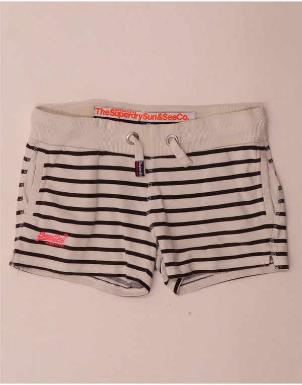Superdry Damen Sportshorts UK 6 XS Weiß gestreift