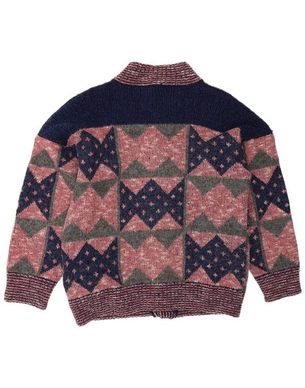 vintage Mens Cardigan Pull Moyen Rose Géométrique