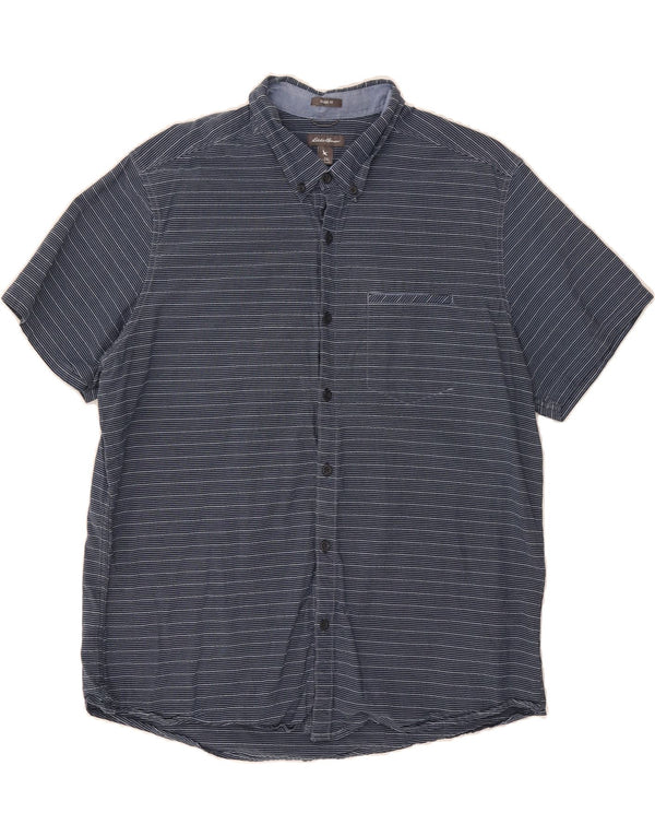 EDDIE BAUER Mens Casual Fit Flannel Shirt 2XL Navy Blue Pinstripe