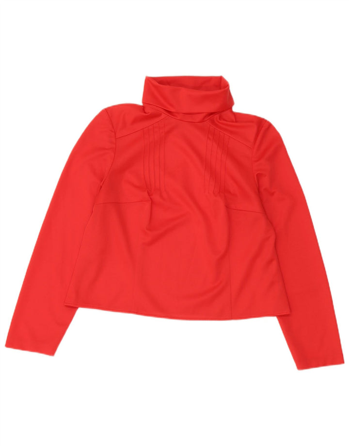 Vintage Womens Crop Roll Neck Top Long Sleeve UK 12 Medium Red