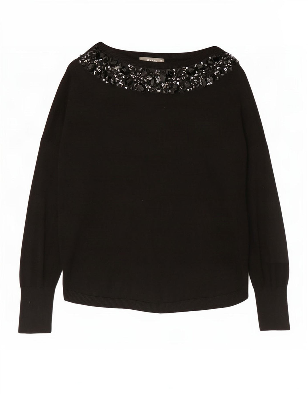 Maglione maglione con scollo a barca da donna Oasis UK 14 Viscosa nera media