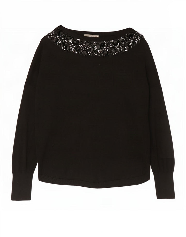Maglione maglione con scollo a barca da donna Oasis UK 14 Viscosa nera media