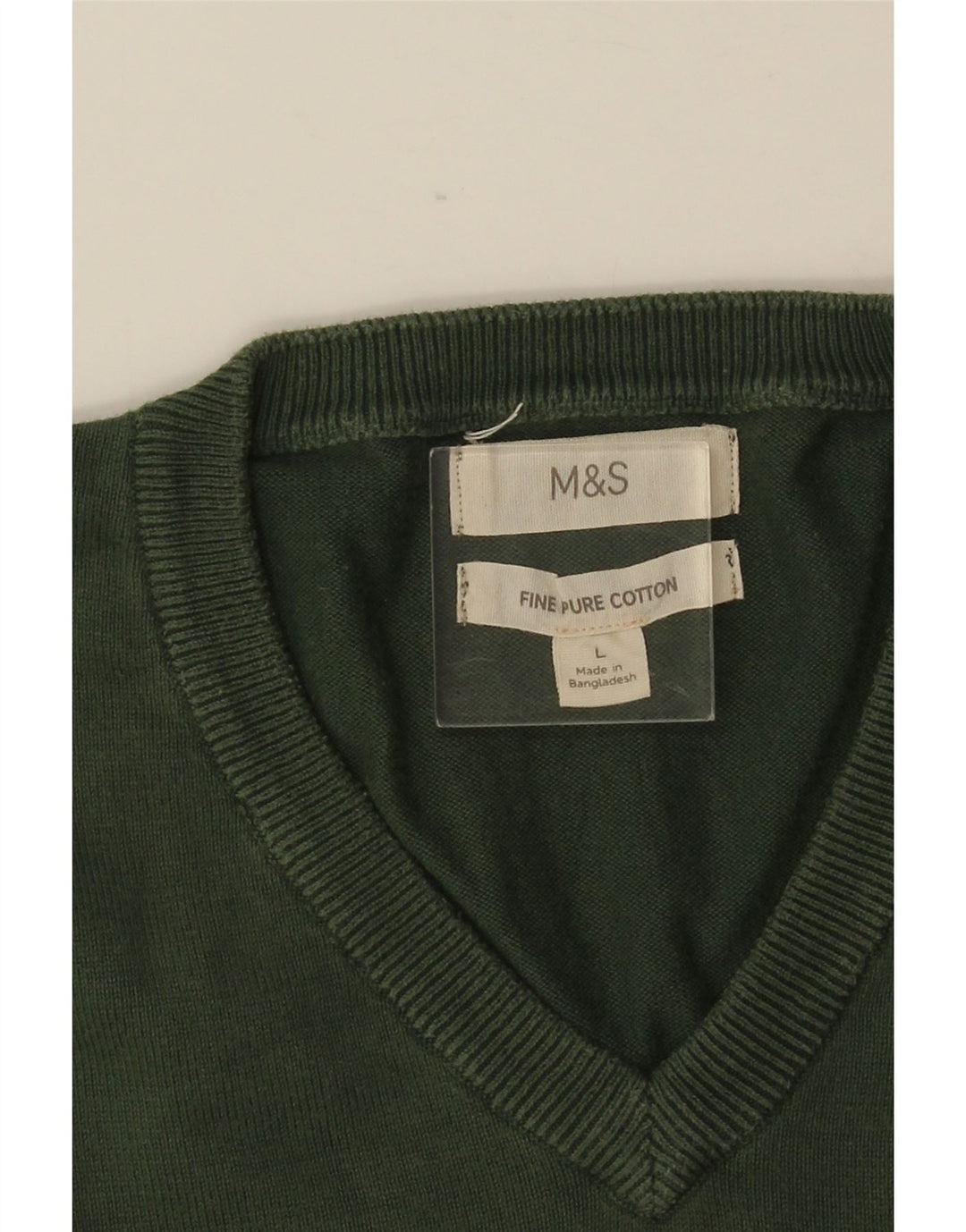 MARKS & SPENCER Herre V-hals sweater Stor grøn bomuld