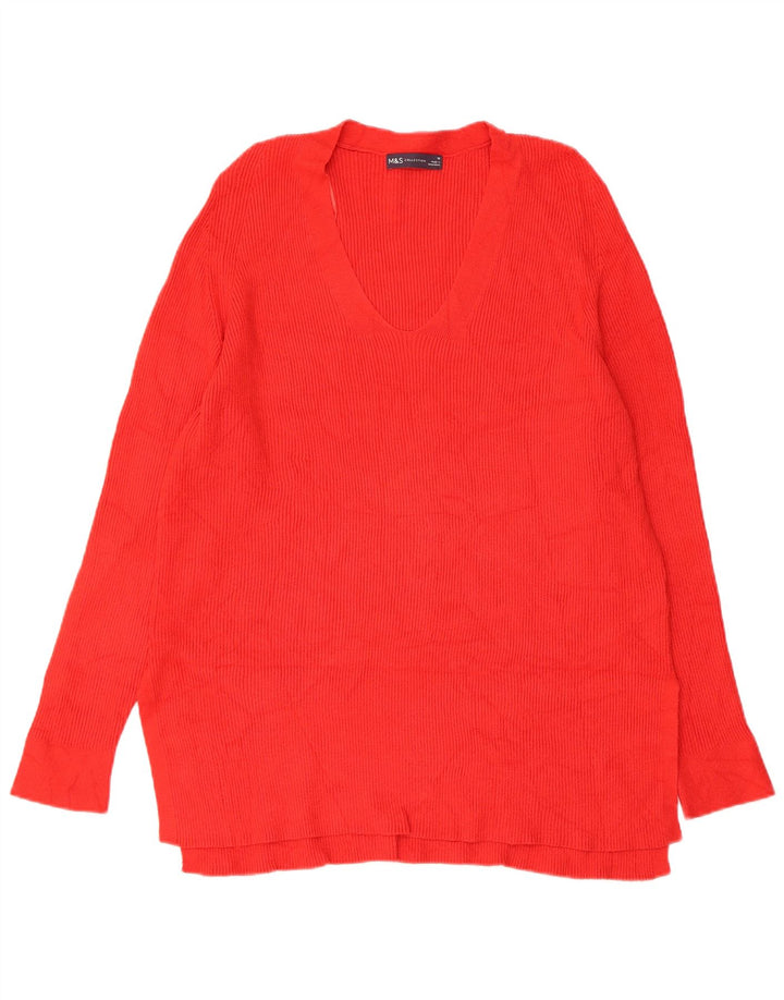 MARKS & SPENCER Womens V-Neck Jumper Sweater UK 16 Large Red Viscose